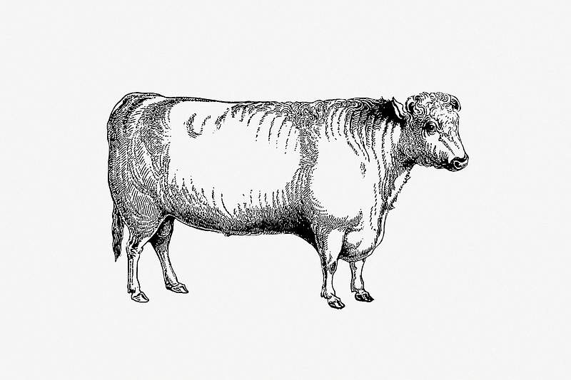 Shorthorn bull shade drawing | Free public domain illustration Shorthorn bull from On the Domesticated Animals of the British Islands: Comprehending the Natural and Economical History of…