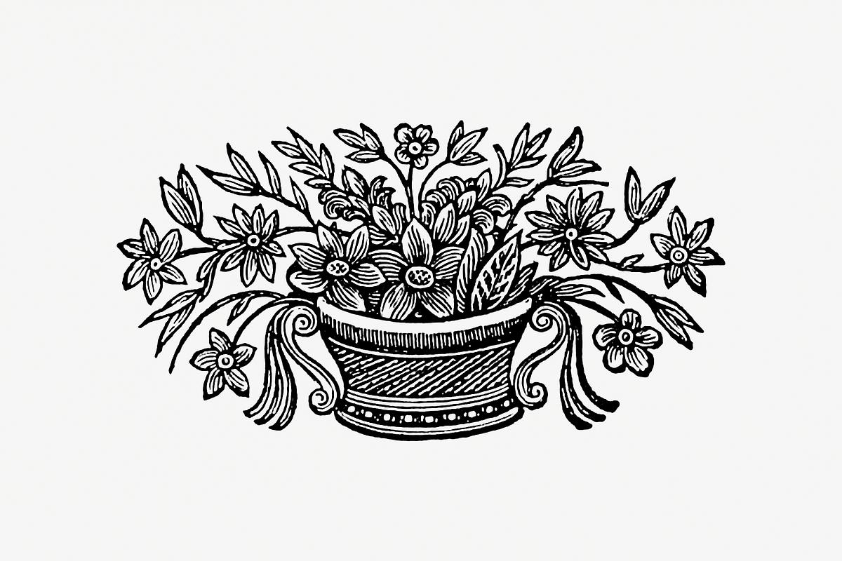 Vintage Potted Flowers Illustration Royalty Free Stock