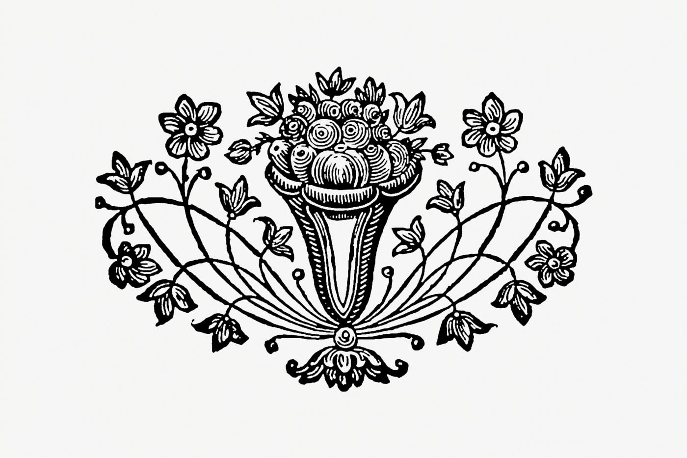 Vintage flowers in a vase illustration Vintage Victorian style flowers in a vase engraving. Original from the British Library. Digitally enhanced by rawpixel.