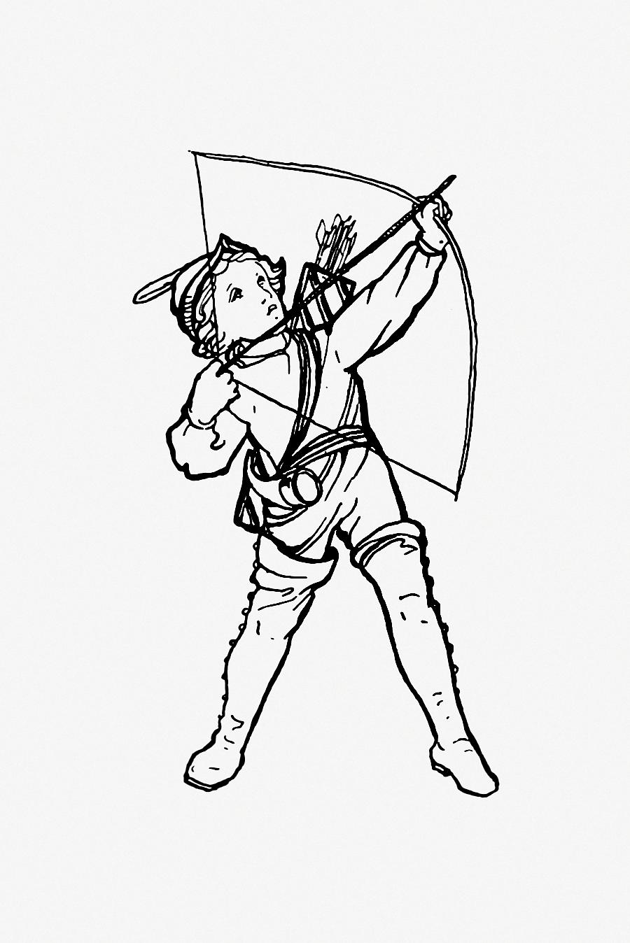 Vintage young archer illustration Vintage Victorian style boy with arrow and bow engraving. Original from the British Library. Digitally enhanced by rawpixel.