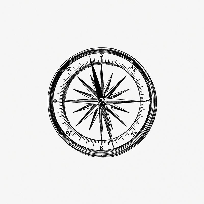 Antique navigation compass Compass from One Hundred Tables Of Quaint Geography, With A Topographic Introduction (1889) published by Charles Delon.…