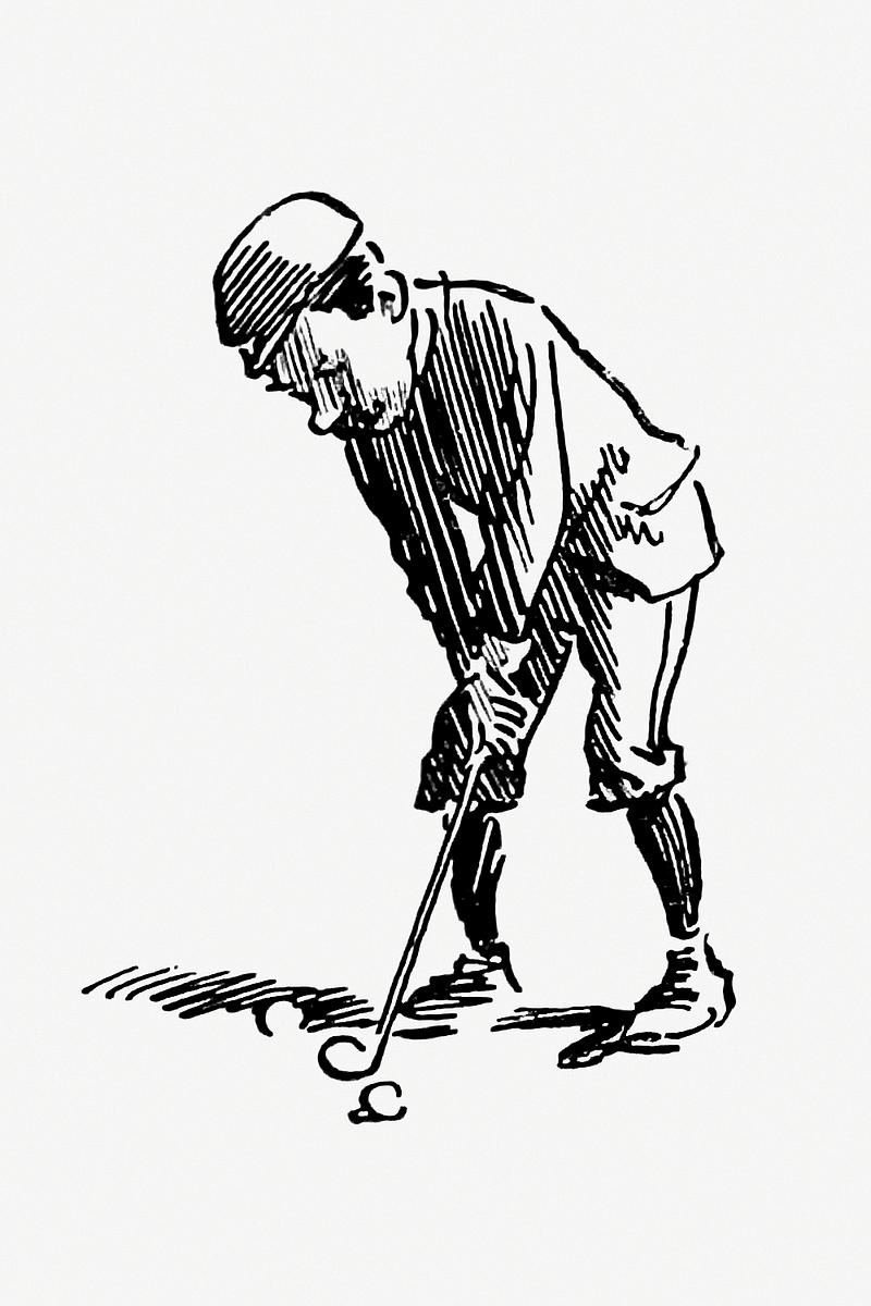 Golfer vintage drawing Golfer from The Z.Z.G or Zig Zag Guide Round And About The Bold And Beautiful Kentish Coast... Illustrated by Philip William…
