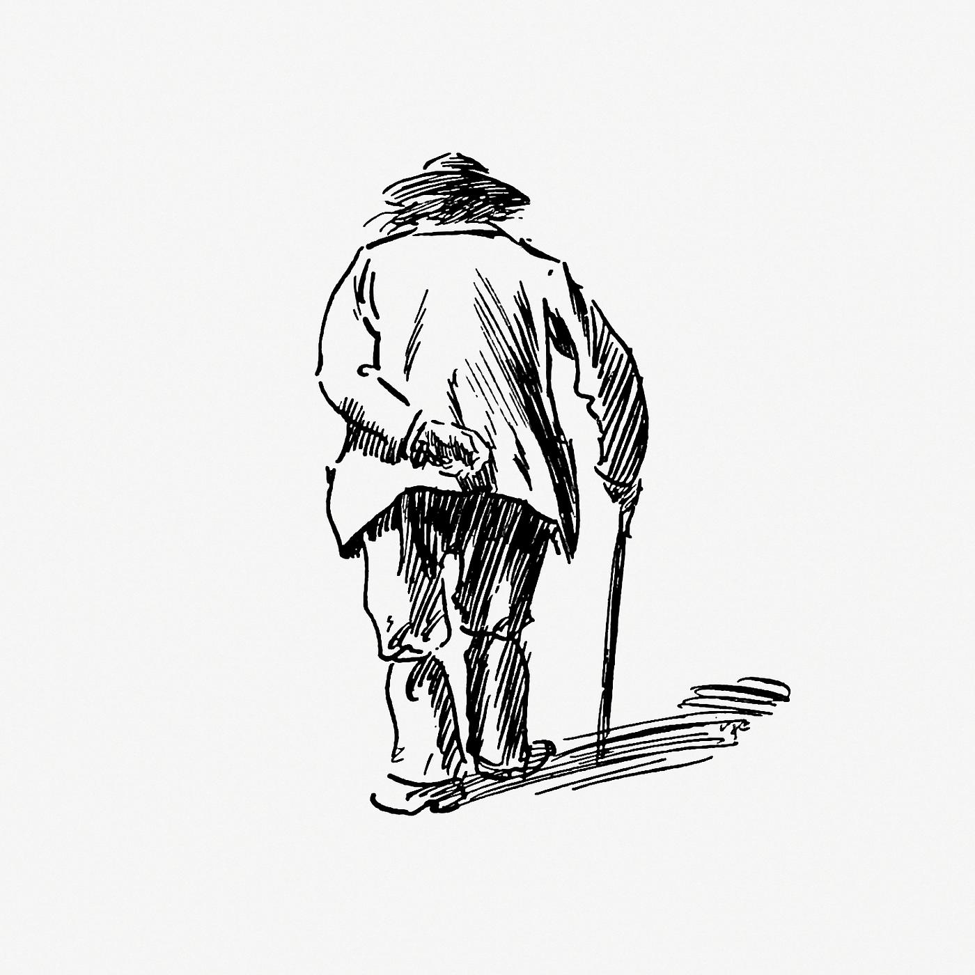 Drawing of an elderly man's back