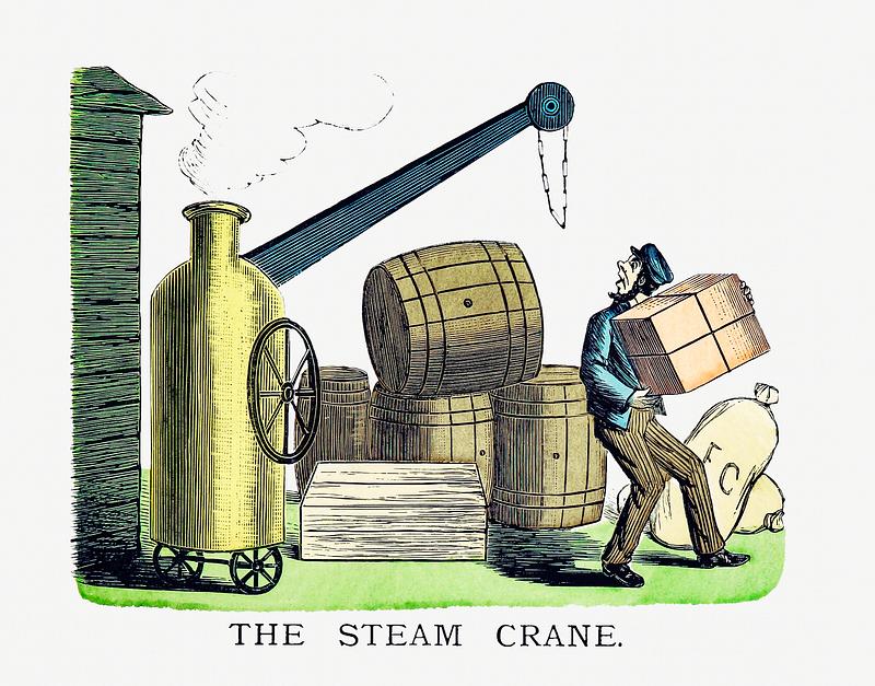 Industrial steam crane vintage artwork The steam crane from Un-Natural History Not Taught In Bored Schools, etc published by Simpkin, Marshall & Co. (1883).…