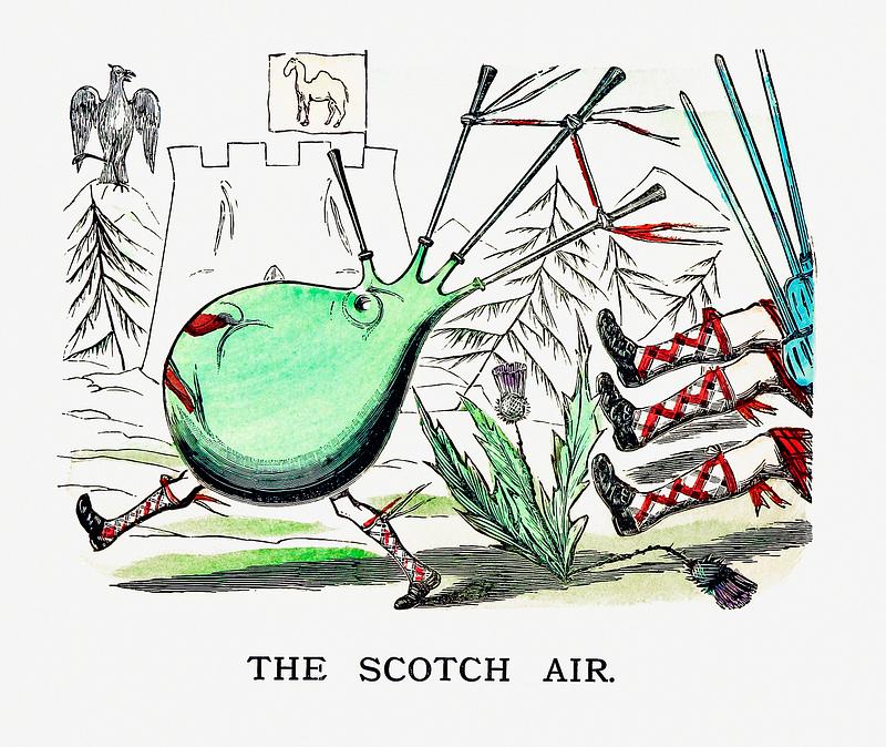 Scottish bag pipe vintage artwork The Scotch air from Un-Natural History Not Taught In Bored Schools, etc published by Simpkin, Marshall & Co. (1883). Original…