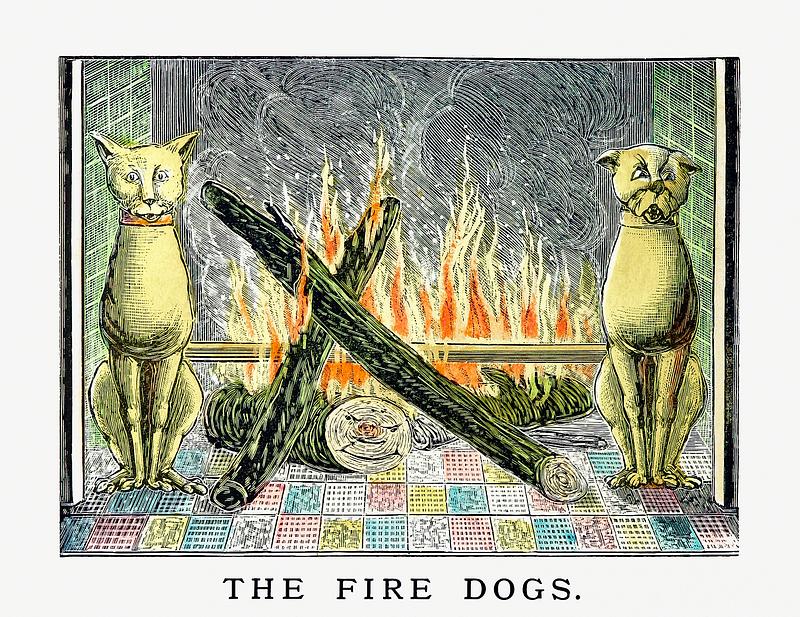 Fire dogs vintage artwork The fire dogs from Un-Natural History Not Taught In Bored Schools, etc published by Simpkin, Marshall & Co. (1883). Original…