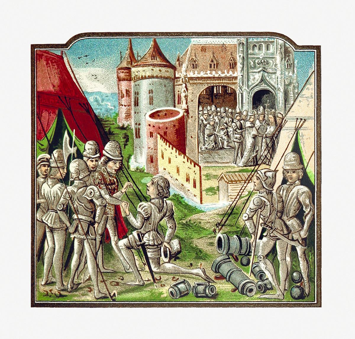 Medieval Europe soldiers | Free public domain illustration Medieval Europe soldiers from The Torten Of The Hungarian Nation. Edited by Szilágyi S. (1895). Original from the…