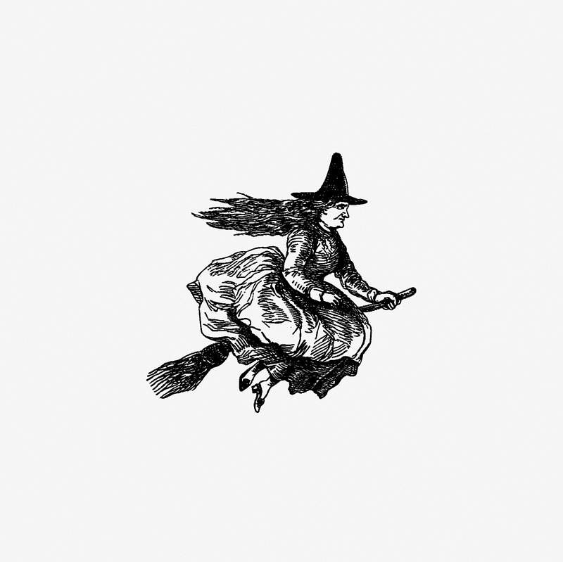 Witch on a broomstick | Free public domain illustration Flying witch on the broomstick from The Virginians, A Tale Of The Last Century published by Bradbury & Evans (1858). Original…