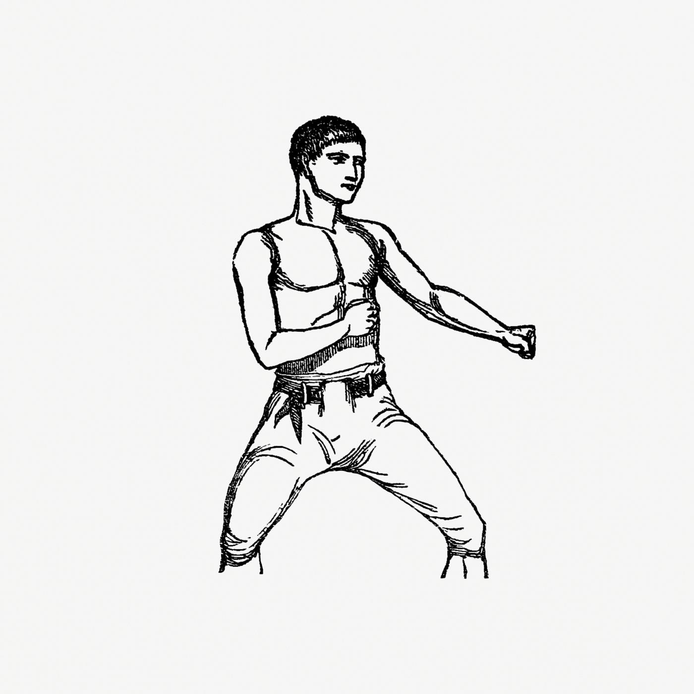 Boxer vintage drawing Boxing Fighter from A Collection Of Ballads Printed In London. Formed by T. Crampton (1860). Original from the British...