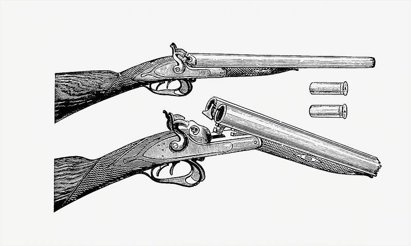 Two antique weapons | Free public domain illustration Shot gun published by Henry Herbert (1872). Original from the British Library. Digitally enhanced by rawpixel.