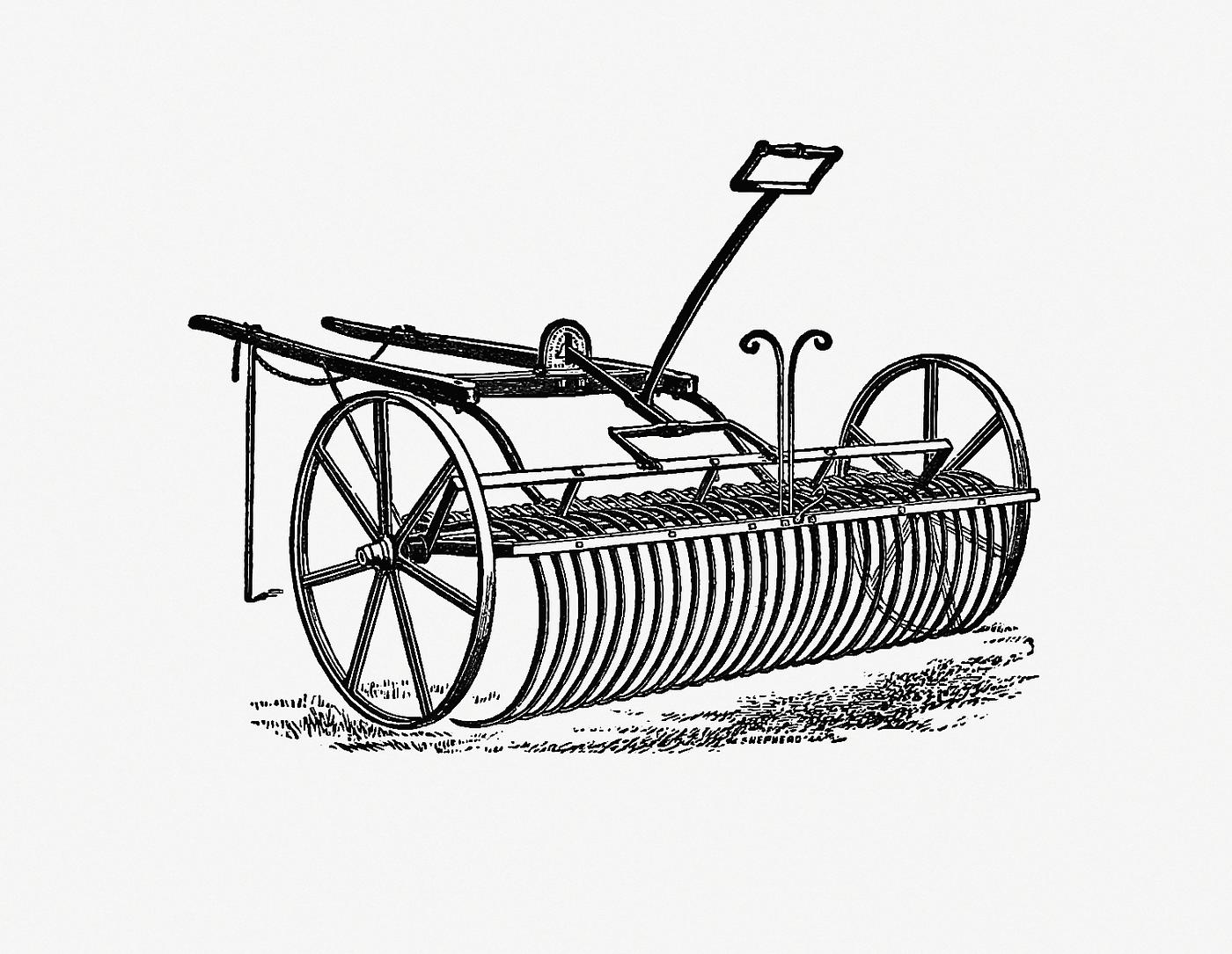 Agricultural rake mechanism Howard's patent lever horse rake from The People's History Of Cleveland, And Its Vicinage, Etc. Pt. 1-4 published by...