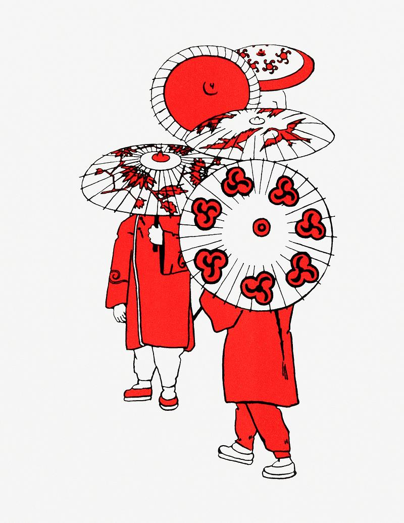 Oriental parasols vintage drawing Oriental umbrellas from My Little Chinese Book by Mary Audubon Post (1912). Original from the British Library. Digitally…