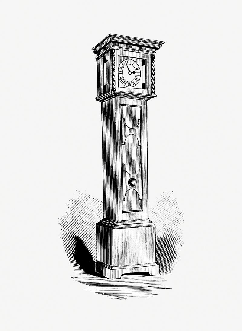 Grandfather clock in vintage style Penn's clock from The Historic Mansions And Buildings Of Philadelphia, With Some Notice Of Their Owners And Occupants by…