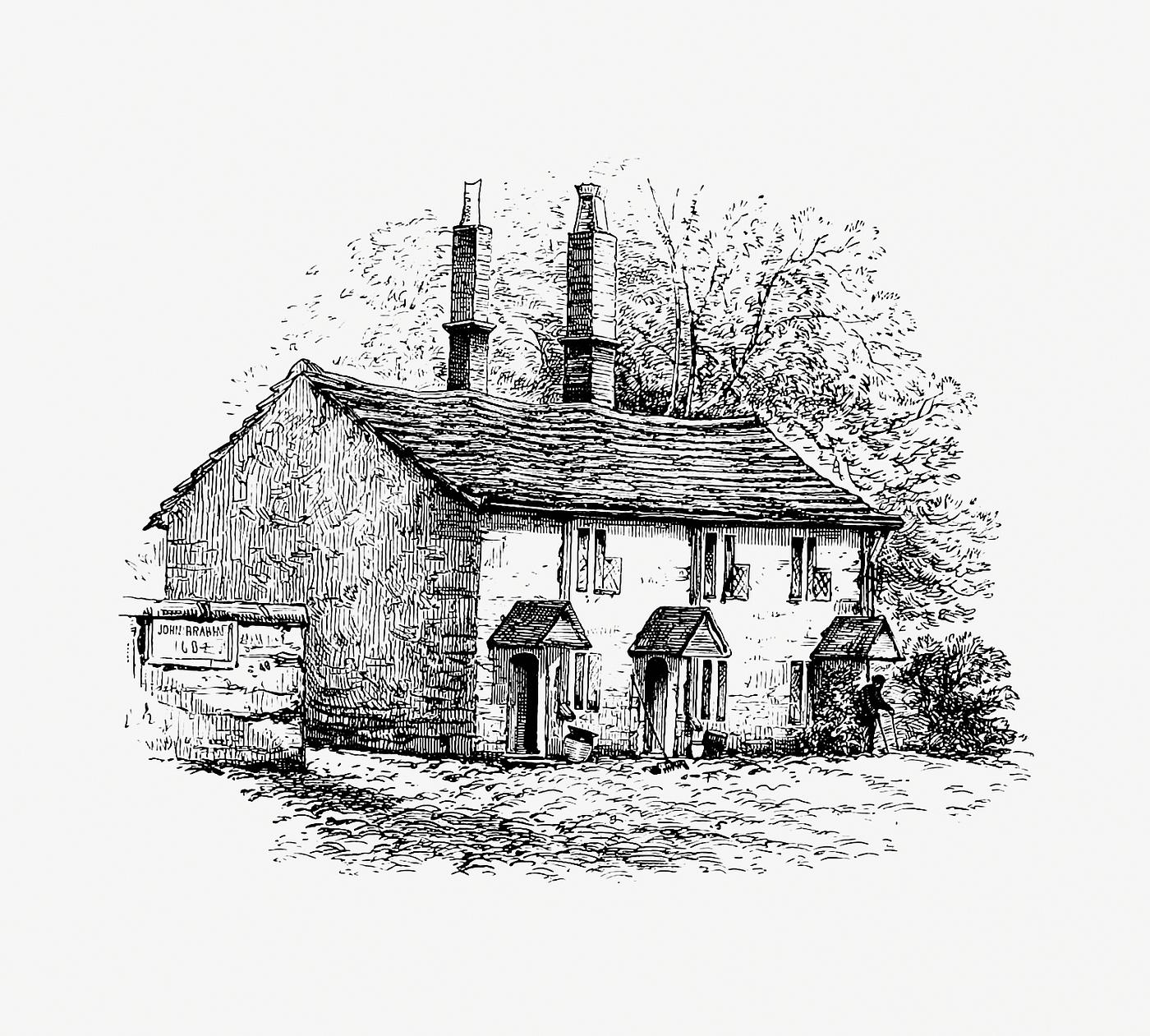 Rustic house vintage drawing Rustic house from The Old-Church Clock... Third Edition published by A. Heywood & Son (1880). Original from the British...
