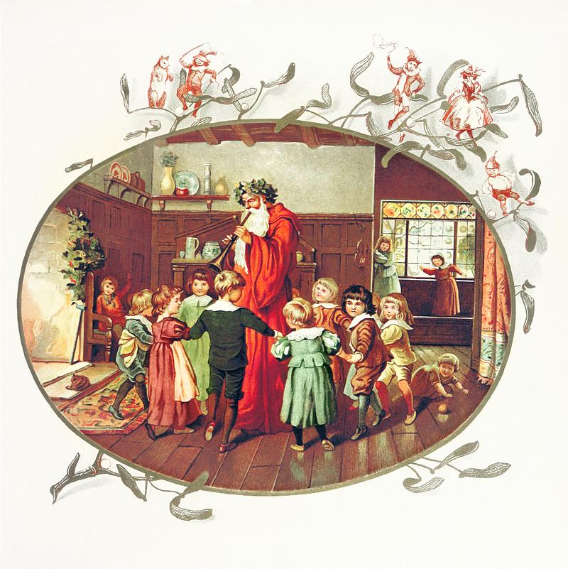 Children in Christmas Santa Claus with children illustration from The Coming of Father Christmas (1894) by Eliza F. Manning. Original from the…