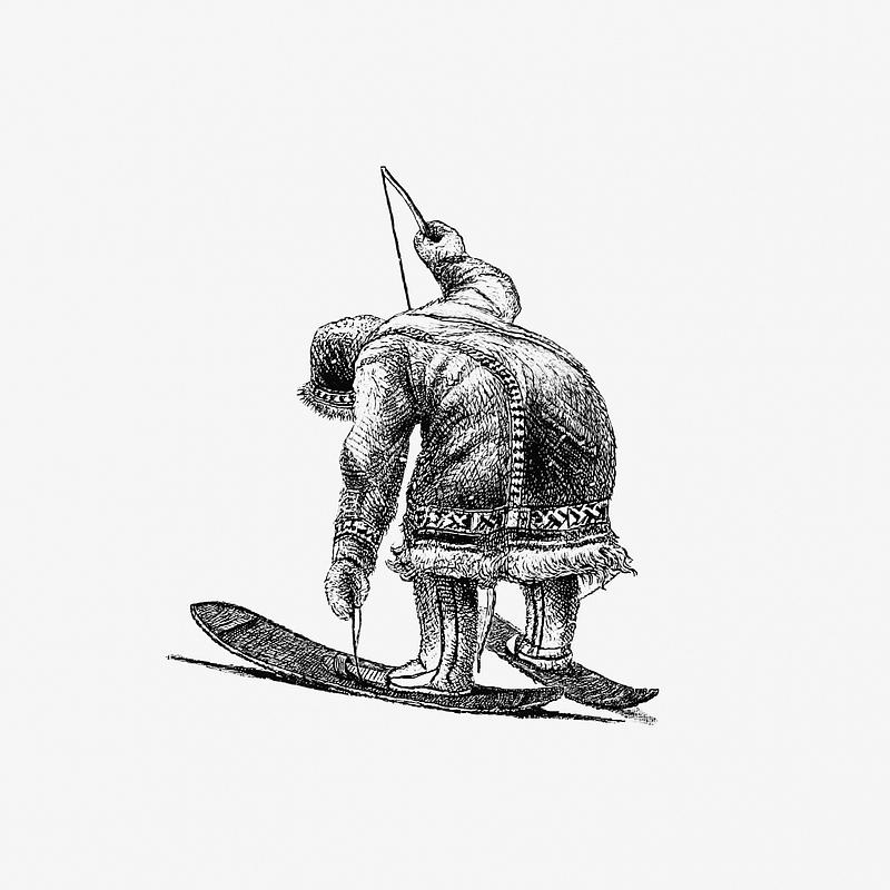 Eskimo skiing Winter man skiing illustration from Siberia in Asia: a visit to the valley of the Yenesay in East Siberia (1882) by Henry…