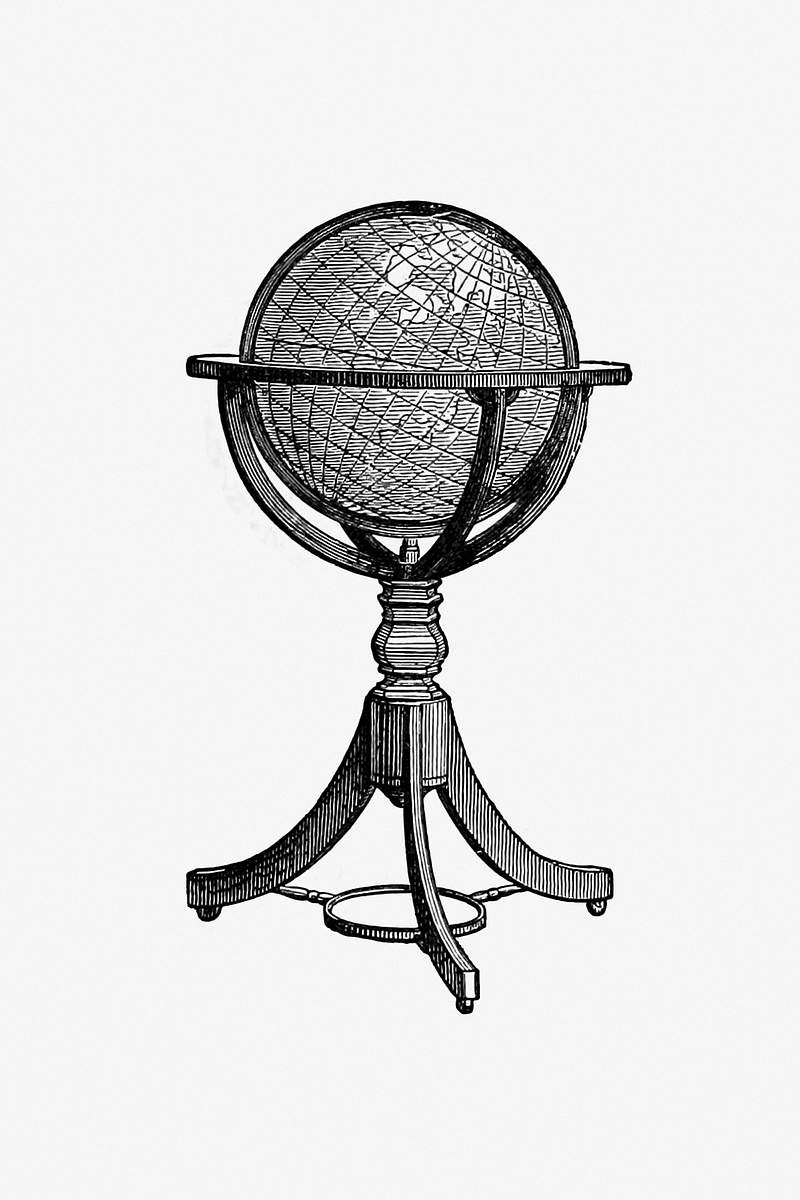 Vintage globe stand illustration | Free public domain illustration Vintage European style atlas engraving from Chambers's Alternative Geography Readers by William Chambers (1898). Original…