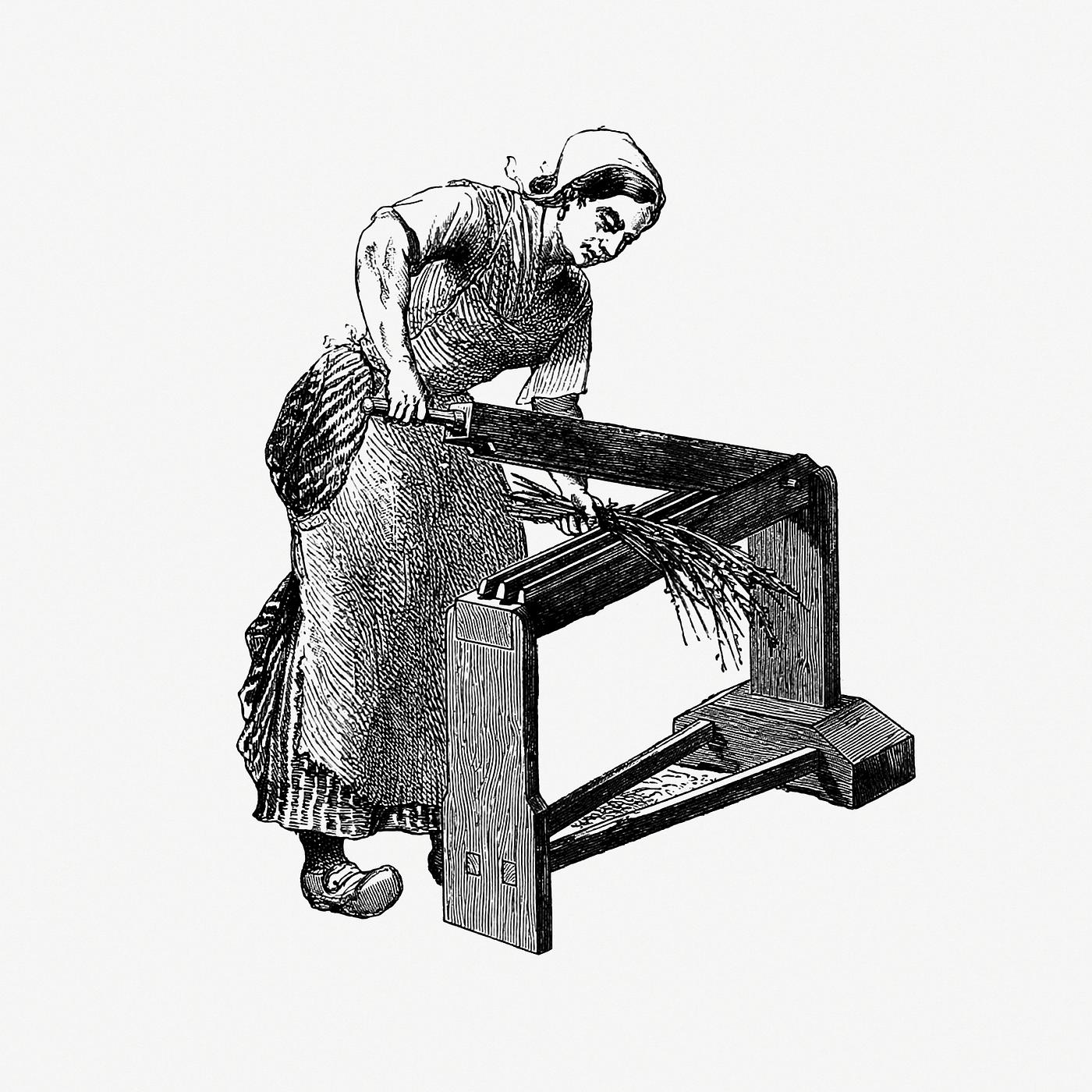 European woman working with vintage scutcher machine engraving. Original from the British Library. Digitally enhanced by... European woman working with vintage scutcher machine engraving. Original from the British Library. Digitally enhanced by...