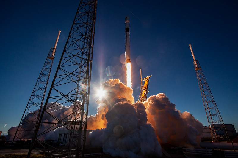 GPS III SV01 Mission (2018). Original from Official SpaceX Photos. Digitally enhanced by rawpixel.
