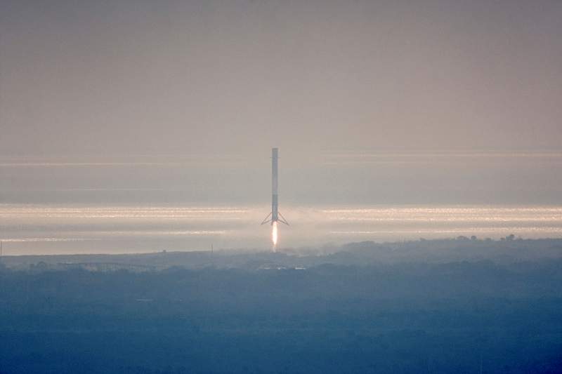 Falcon 9 First Stage lands on LZ–1 (2017). Original from Official SpaceX Photos. Digitally enhanced by rawpixel.