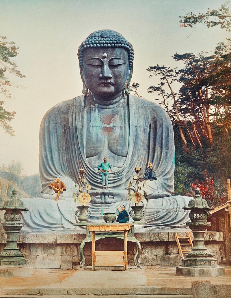 The Bronze Buddha at Kamakura, hand-colored albumen silver print from Japan. Described and Illustrated by the Japanese (1897) by Kazumasa Ogawa. Original from the J. Paul Getty Museum. Digitally enhanced by rawpixel. The Bronze Buddha at Kamakura, hand-colored albumen silver print from Japan. Described and Illustrated by the Japanese (1897)…