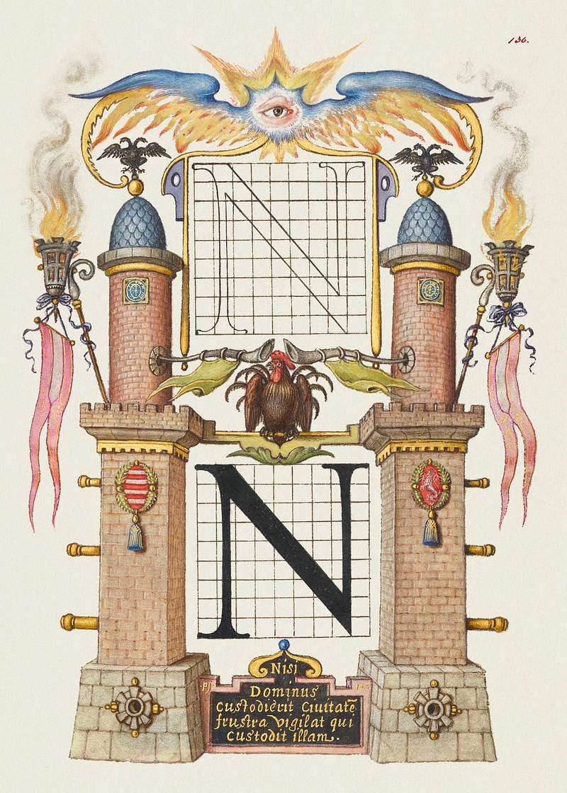 Guide for Constructing the Letter N from Mira Calligraphiae Monumenta or The Model Book of Calligraphy (1561–1596) by…