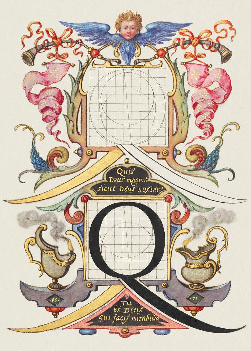 Guide for Constructing the Letter Q from Mira Calligraphiae Monumenta or The Model Book of Calligraphy (1561–1596) by…