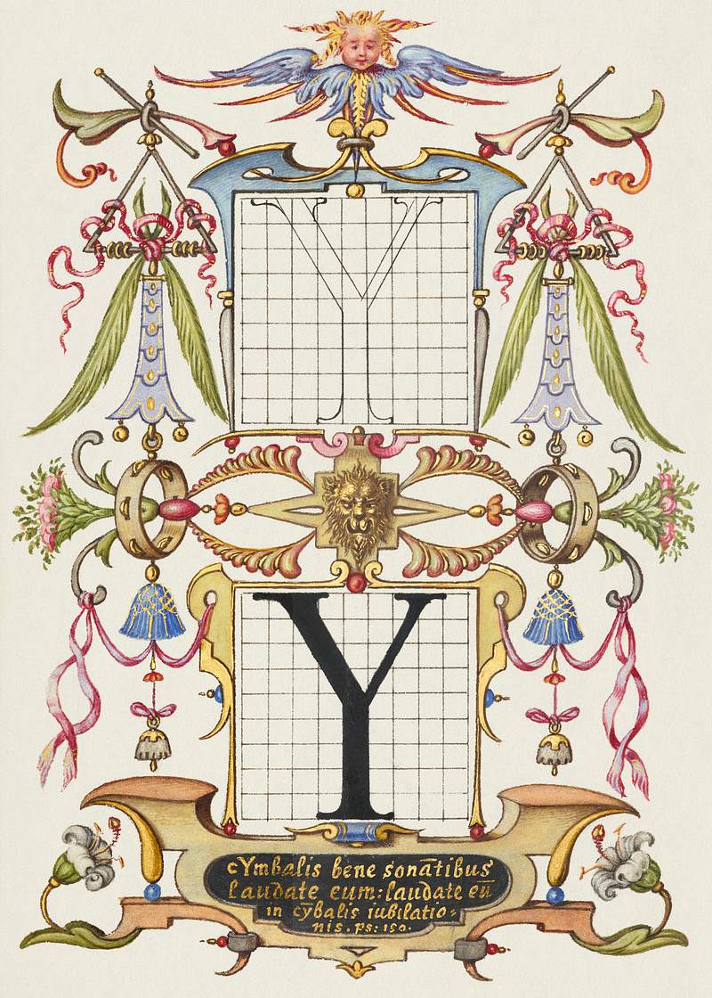 Guide for Constructing the Letter Y from Mira Calligraphiae Monumenta or The Model Book of Calligraphy (1561–1596) by…