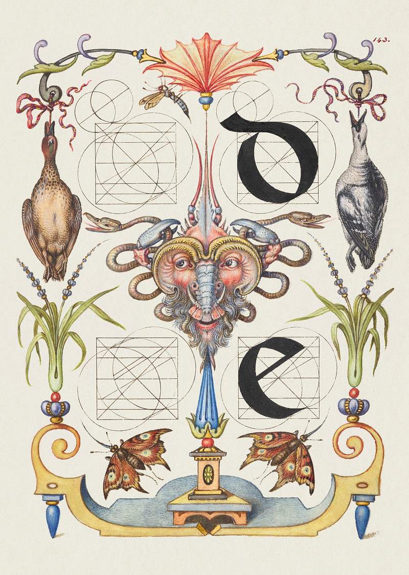 Guide for Constructing the Letters d and e from Mira Calligraphiae Monumenta or The Model Book of Calligraphy…