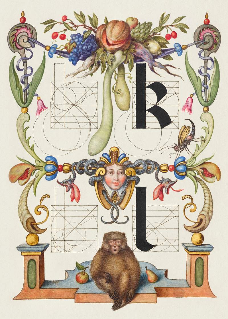 Guide for Constructing the Letters k and l from Mira Calligraphiae Monumenta or The Model Book of Calligraphy…