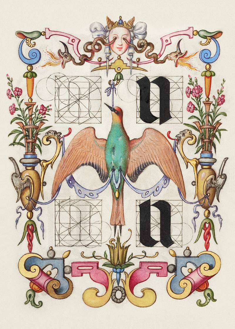 Guide for Constructing the Letters u and v from Mira Calligraphiae Monumenta or The Model Book of Calligraphy…