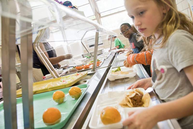 A girl entering the line for lunch. Original image sourced from US Government department: Public Health Image Library…