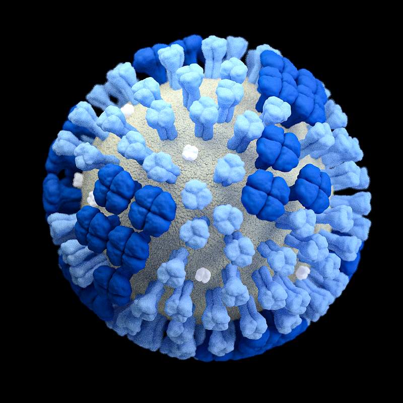 Influenza virus illustration in semi- transparent blue. Original image sourced from US Government department: Public Health…
