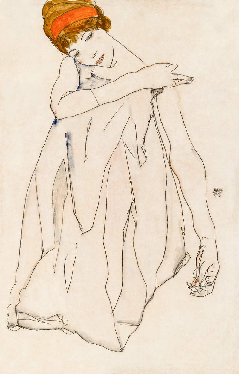 Dancer (1913) by Egon Schiele. Original female line art drawing from The MET museum. Digitally enhanced by rawpixel.