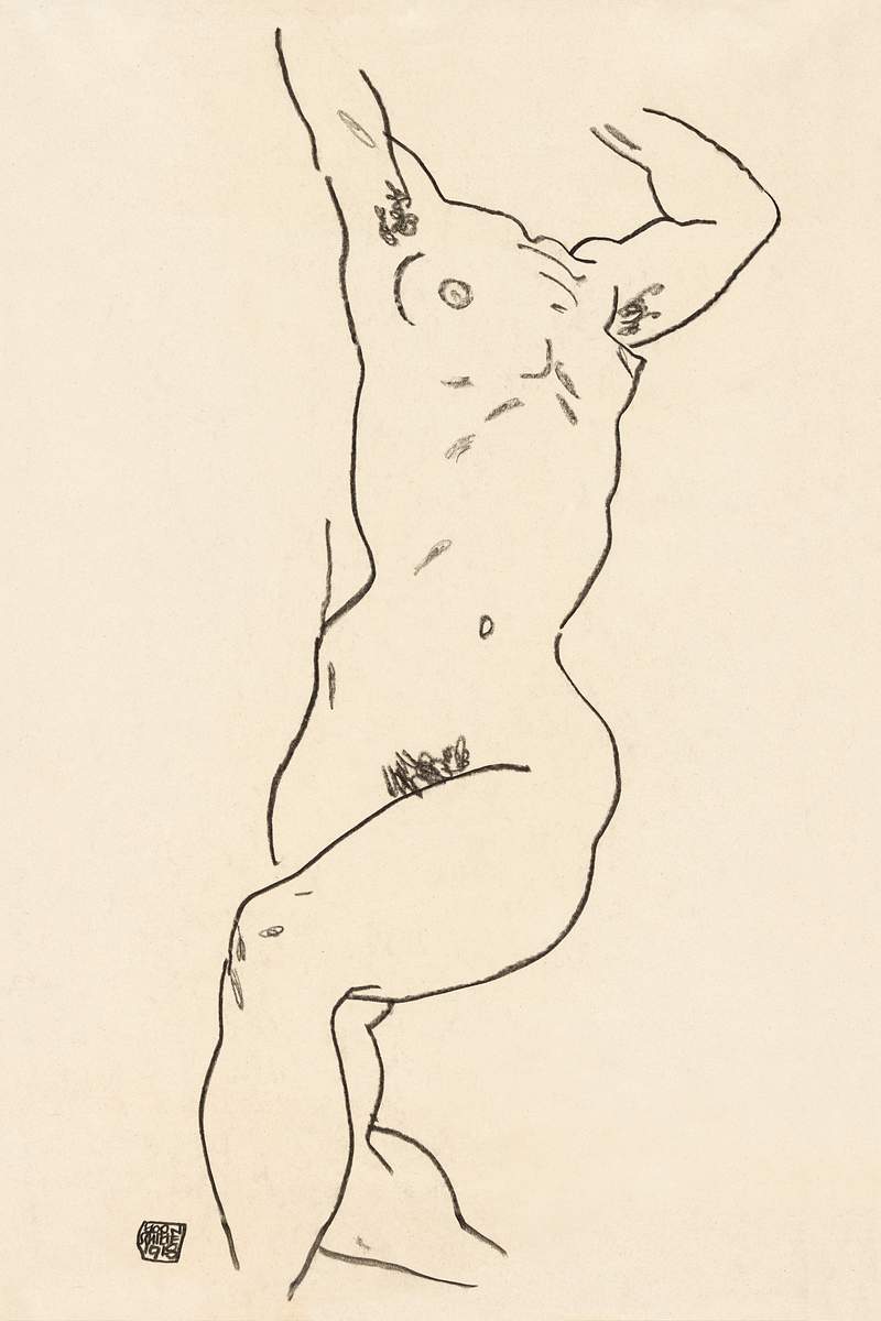 Naked woman. Torso of a Nude (1918) by Egon Schiele. Original female line art drawing from The MET museum. Digitally enhanced…