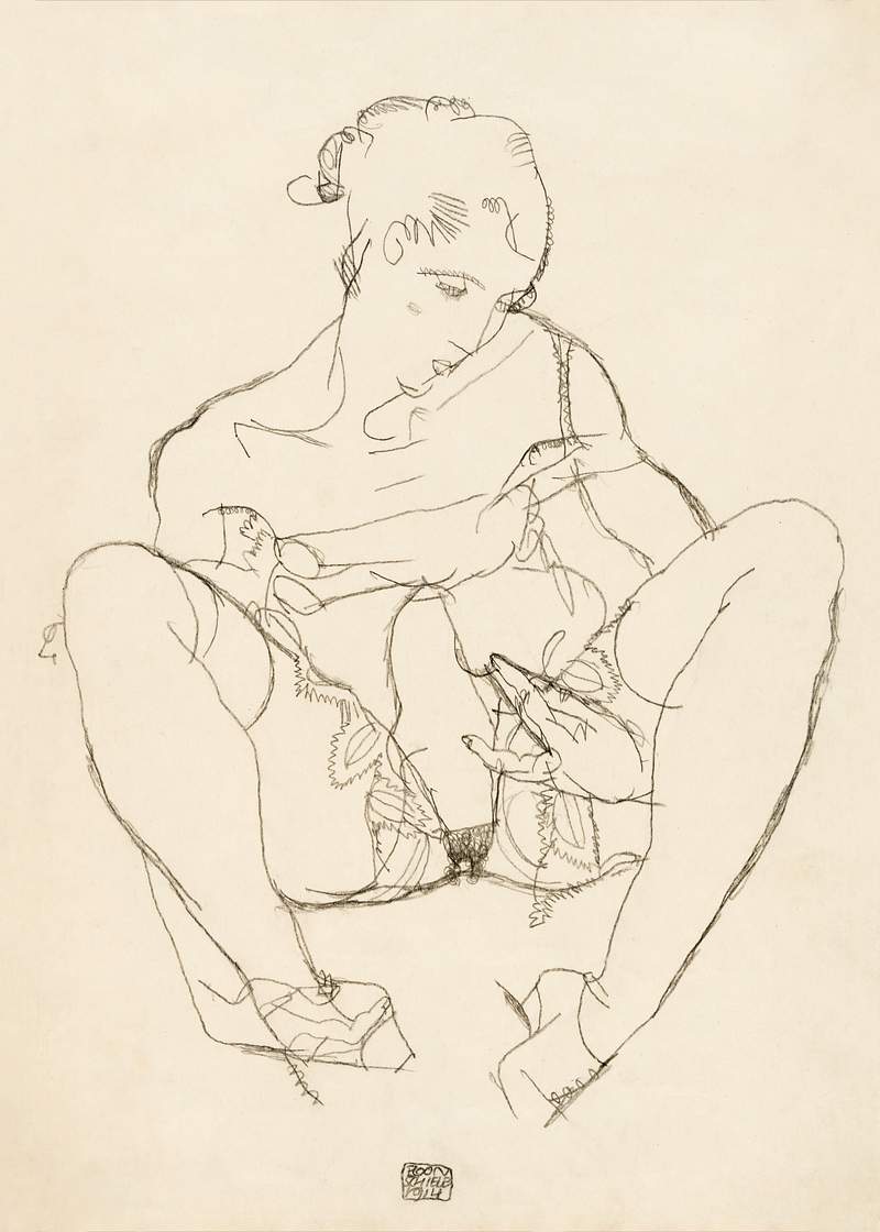 Woman spreading legs. Seated Woman in Chemise (1914) by Egon Schiele. Original female line art drawing from The MET museum.…
