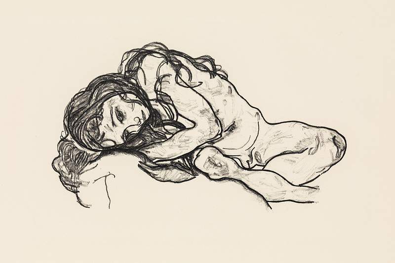 Girl (1918) by Egon Schiele. Original female line art drawing from The MET museum. Digitally enhanced by rawpixel.