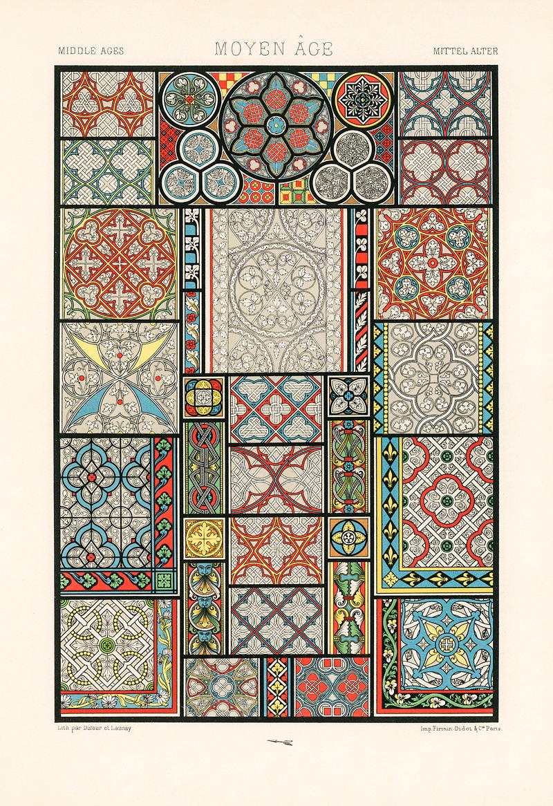 Medieval pattern from L'ornement Polychrome (1888) by Albert Racinet (1825–1893). Digitally enhanced from our own original 1888 edition. Medieval pattern from L'ornement Polychrome (1888) by Albert Racinet (1825–1893). Digitally enhanced from our own…
