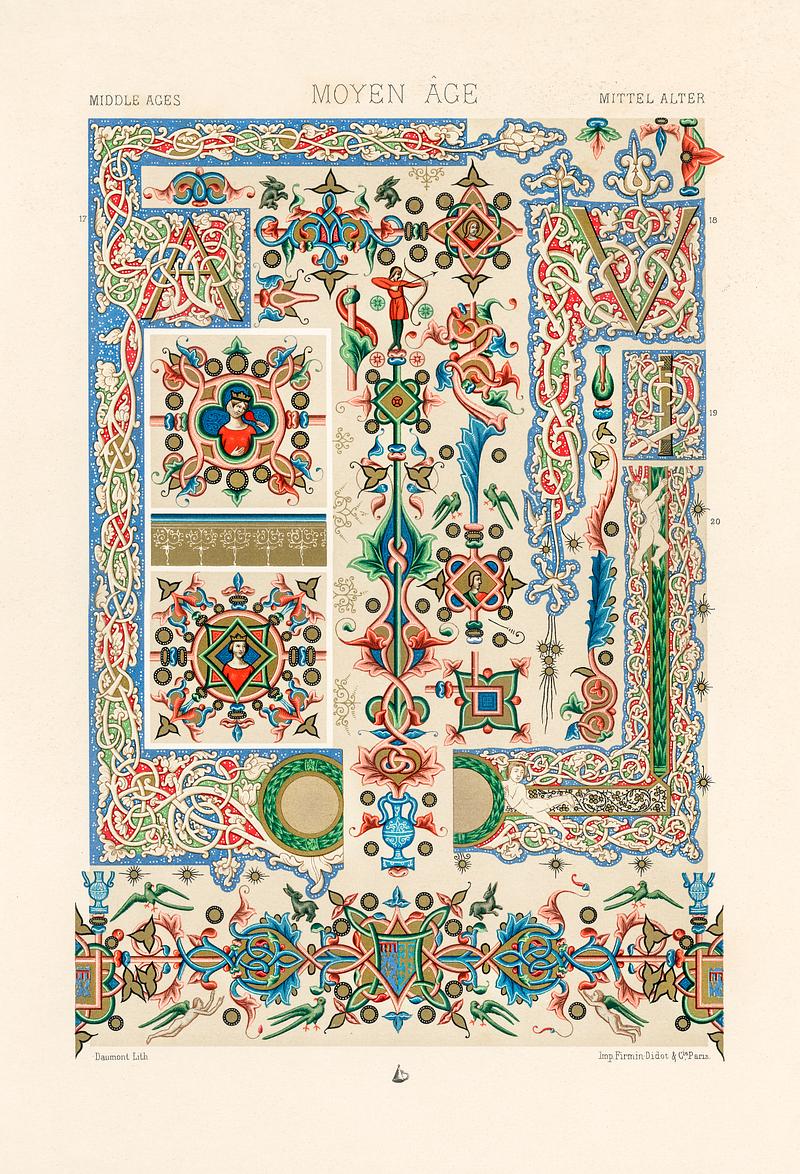 Middle-Ages pattern from L'ornement Polychrome (1888) by Albert Racinet (1825–1893). Digitally enhanced from our own original 1888 edition. Middle-Ages pattern from L'ornement Polychrome (1888) by Albert Racinet (1825–1893). Digitally enhanced from our own…
