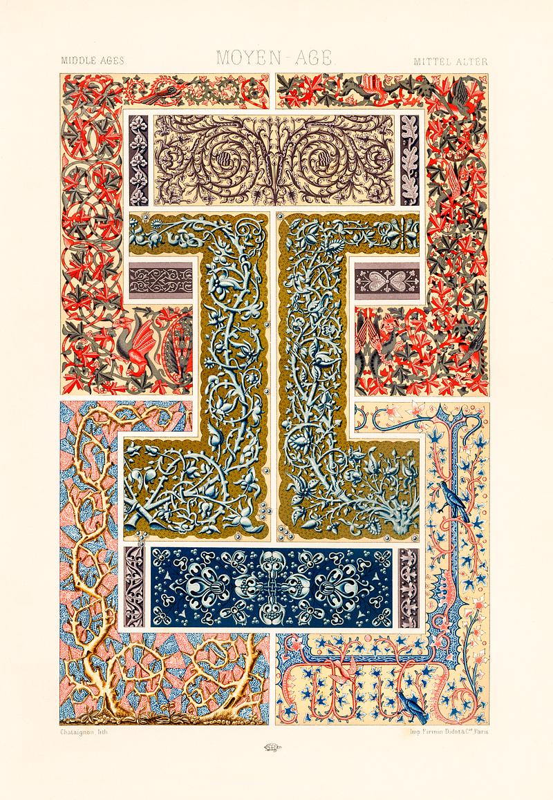 Middle-Ages pattern from L'ornement Polychrome (1888) by Albert Racinet (1825–1893). Digitally enhanced from our own original 1888 edition. Middle-Ages pattern from L'ornement Polychrome (1888) by Albert Racinet (1825–1893). Digitally enhanced from our own…