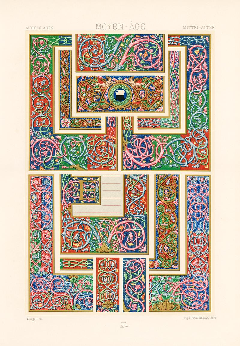 Middle-Ages pattern from L'ornement Polychrome (1888) by Albert Racinet (1825–1893). Digitally enhanced from our own original 1888 edition. Middle-Ages pattern from L'ornement Polychrome (1888) by Albert Racinet (1825–1893). Digitally enhanced from our own…