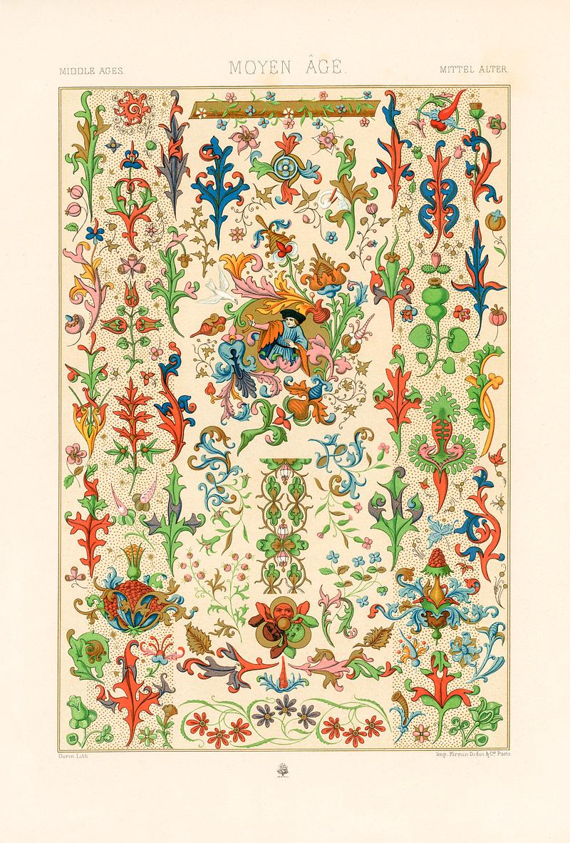 Medieval pattern from L'ornement Polychrome (1888) by Albert Racinet (1825–1893). Digitally enhanced from our own original 1888 edition. Medieval pattern from L'ornement Polychrome (1888) by Albert Racinet (1825–1893). Digitally enhanced from our own…