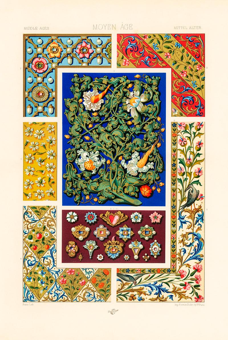 Middle-Ages pattern from L'ornement Polychrome (1888) by Albert Racinet (1825–1893). Digitally enhanced from our own original 1888 edition. Middle-Ages pattern from L'ornement Polychrome (1888) by Albert Racinet (1825–1893). Digitally enhanced from our own…