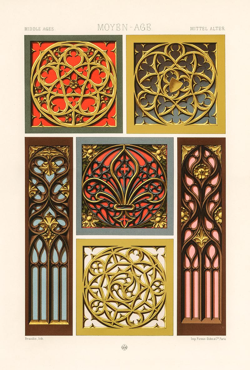 Middle-Ages pattern from L'ornement Polychrome (1888) by Albert Racinet (1825–1893). Digitally enhanced from our own original 1888 edition. Middle-Ages pattern from L'ornement Polychrome (1888) by Albert Racinet (1825–1893). Digitally enhanced from our own…