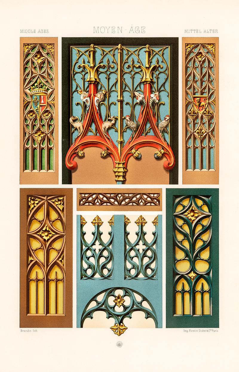 Medieval pattern from L'ornement Polychrome (1888) by Albert Racinet (1825–1893). Digitally enhanced from our own original 1888 edition. Medieval pattern from L'ornement Polychrome (1888) by Albert Racinet (1825–1893). Digitally enhanced from our own…
