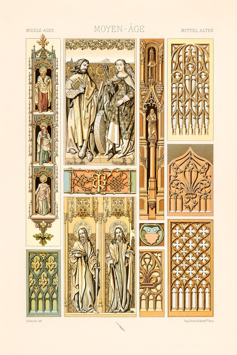 Middle-Ages pattern from L'ornement Polychrome (1888) by Albert Racinet (1825–1893). Digitally enhanced from our own original 1888 edition. Middle-Ages pattern from L'ornement Polychrome (1888) by Albert Racinet (1825–1893). Digitally enhanced from our own…