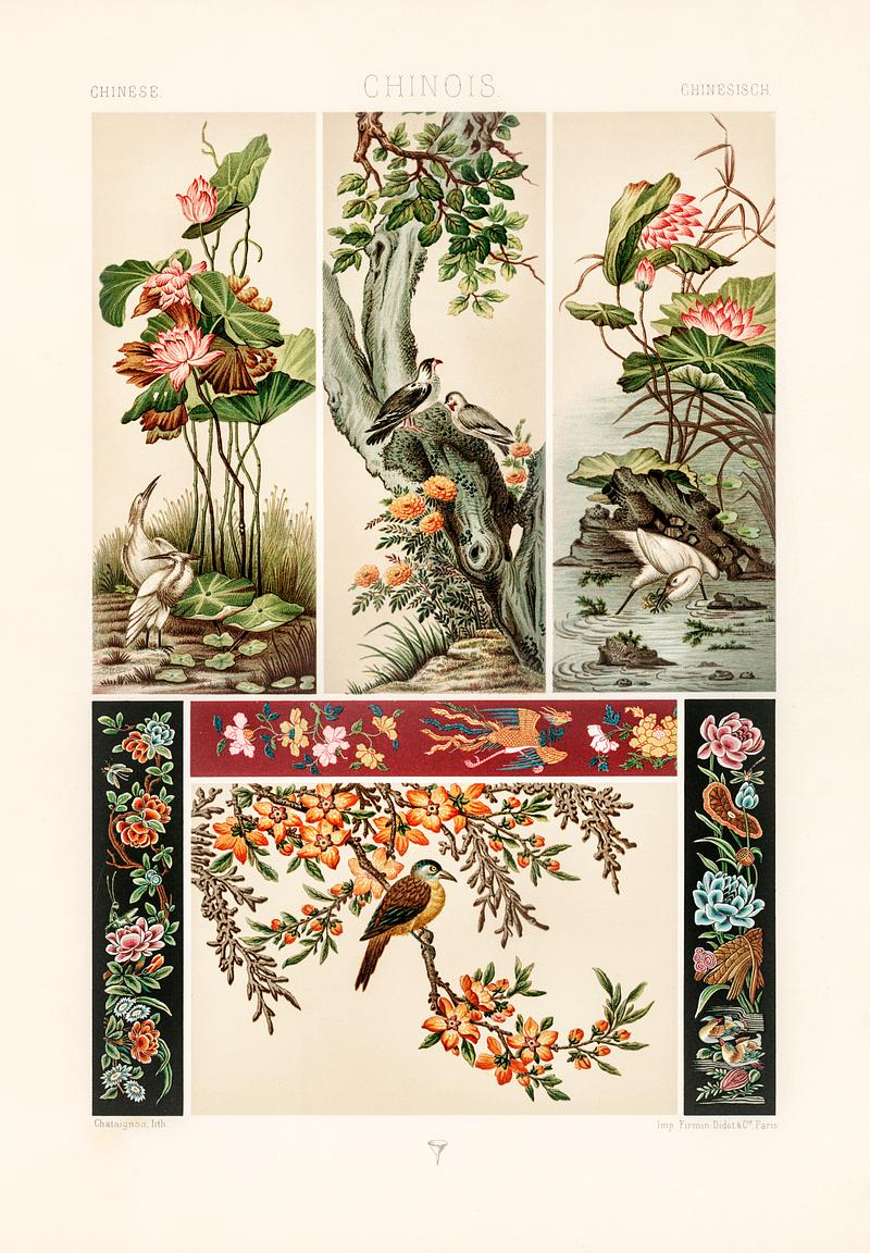 Chinese pattern from L'ornement Polychrome (1888) by Albert Racinet (1825–1893). Digitally enhanced from our own original 1888 edition. Chinese pattern from L'ornement Polychrome (1888) by Albert Racinet (1825–1893). Digitally enhanced from our own…