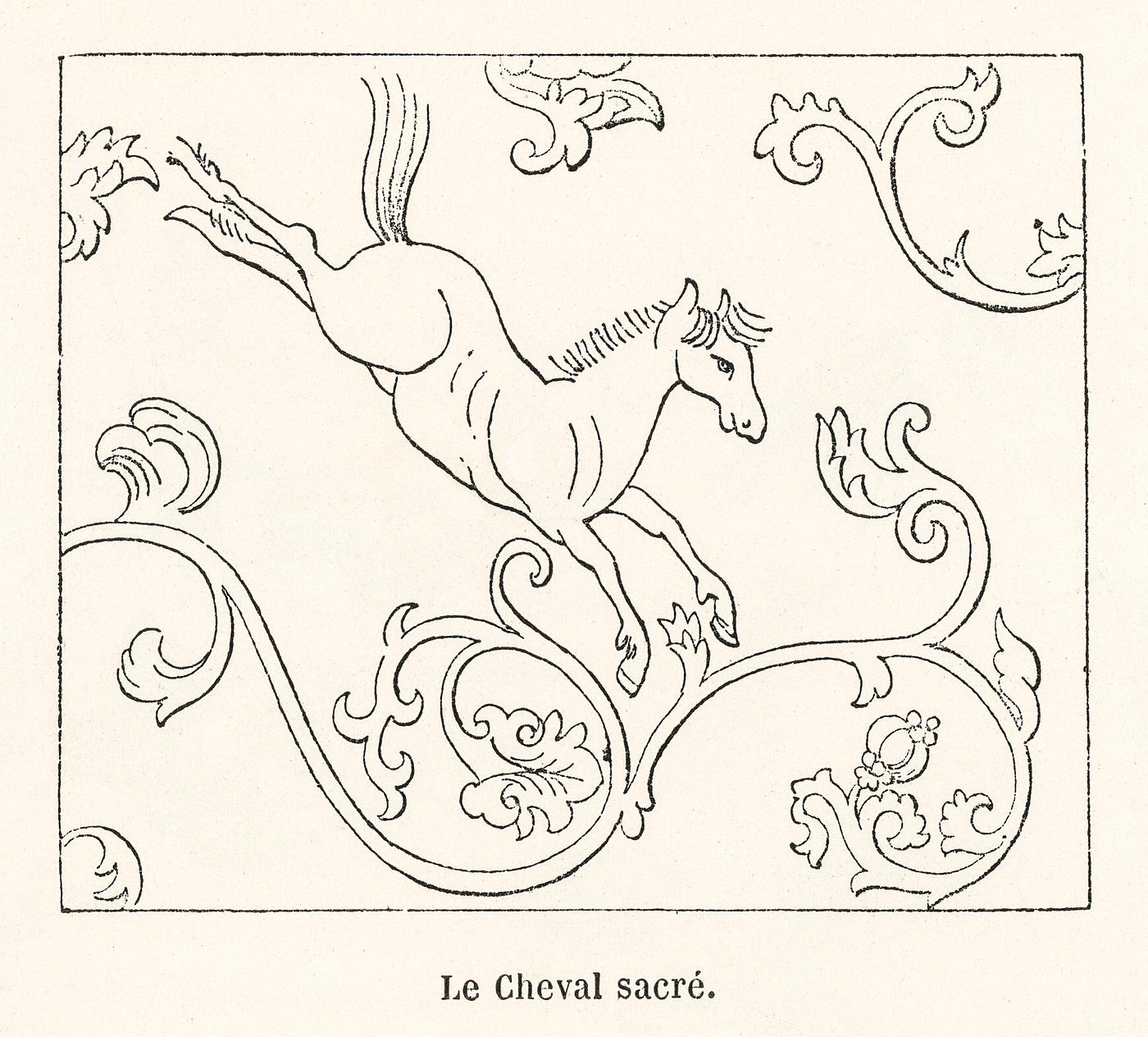 Sacred horse illustration from L'ornement Polychrome (1888) by Albert Racinet (1825–1893). Digitally enhanced from... Sacred horse illustration from L'ornement Polychrome (1888) by Albert Racinet (1825–1893). Digitally enhanced from...