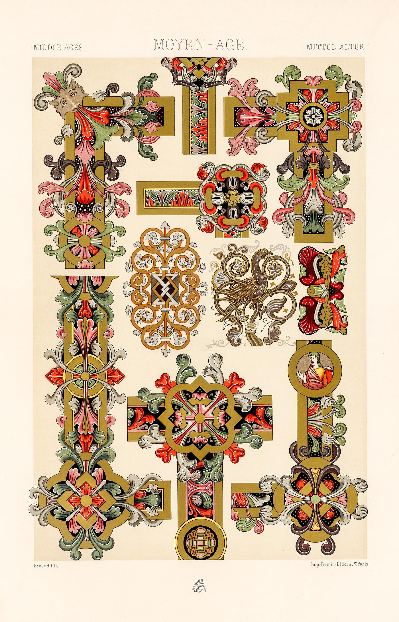 Middle-Ages pattern from L'ornement Polychrome (1888) by Albert Racinet (1825–1893). Digitally enhanced from our... Middle-Ages pattern from L'ornement Polychrome (1888) by Albert Racinet (1825–1893). Digitally enhanced from our...