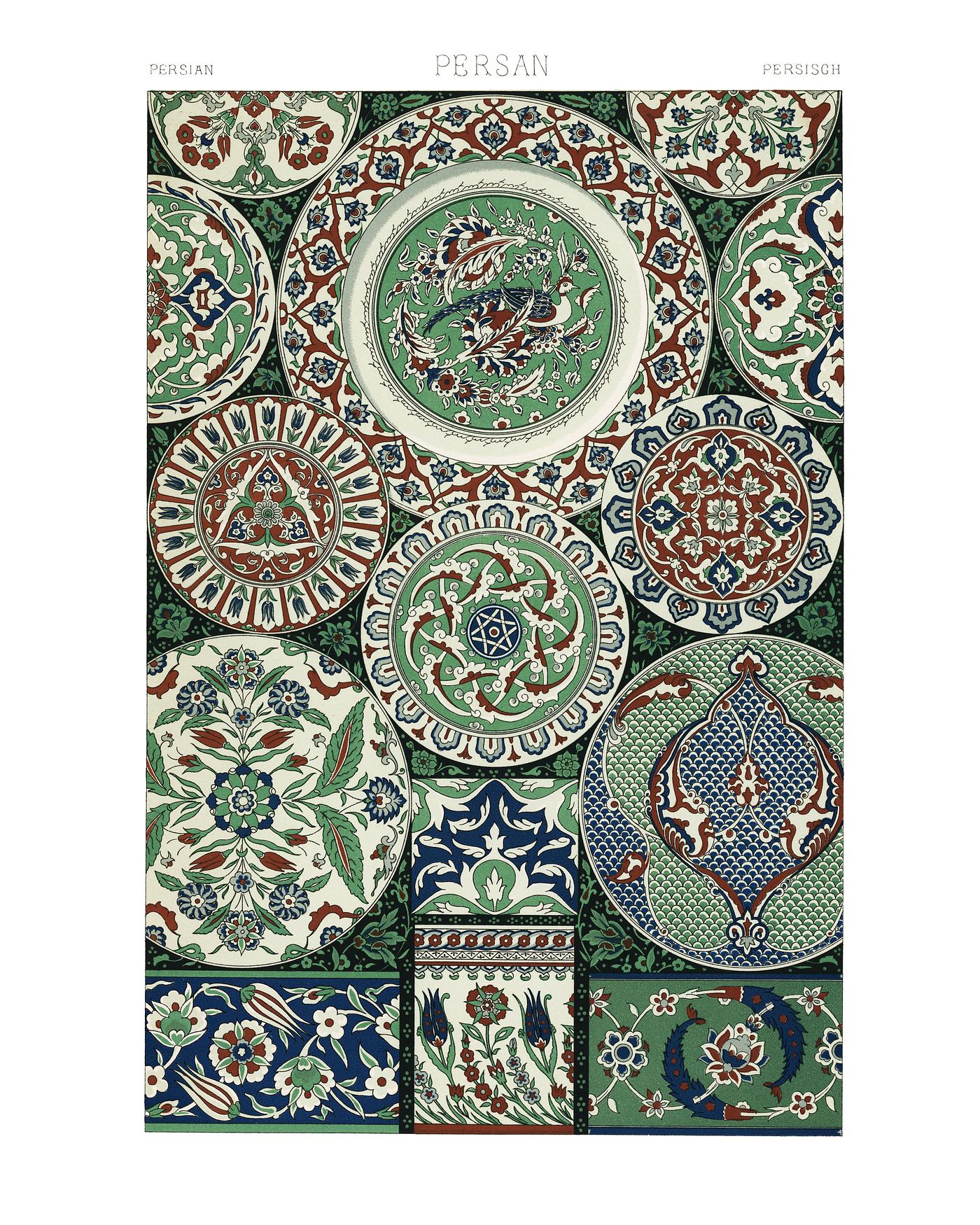 Vintage Illustration of Colored lithographs of historic designs taken from fabrics, frescoes, manuscripts, mosaics, and... Vintage Illustration of Colored lithographs of historic designs taken from fabrics, frescoes, manuscripts, mosaics, and...